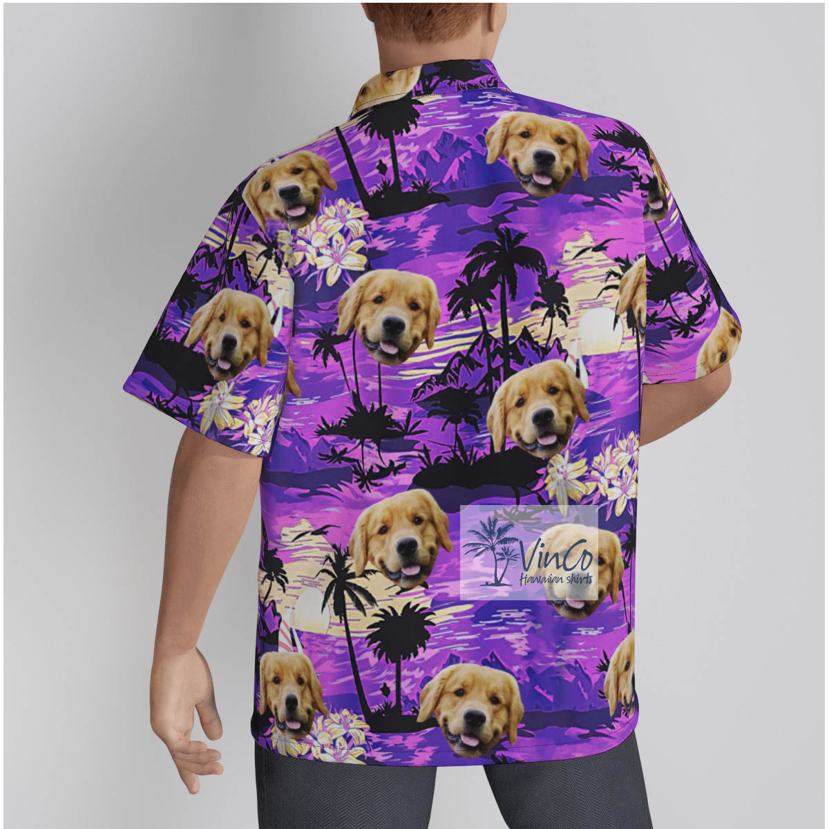 Custom Dog Face Hawaiian Shirt Tropical Sunset Beach