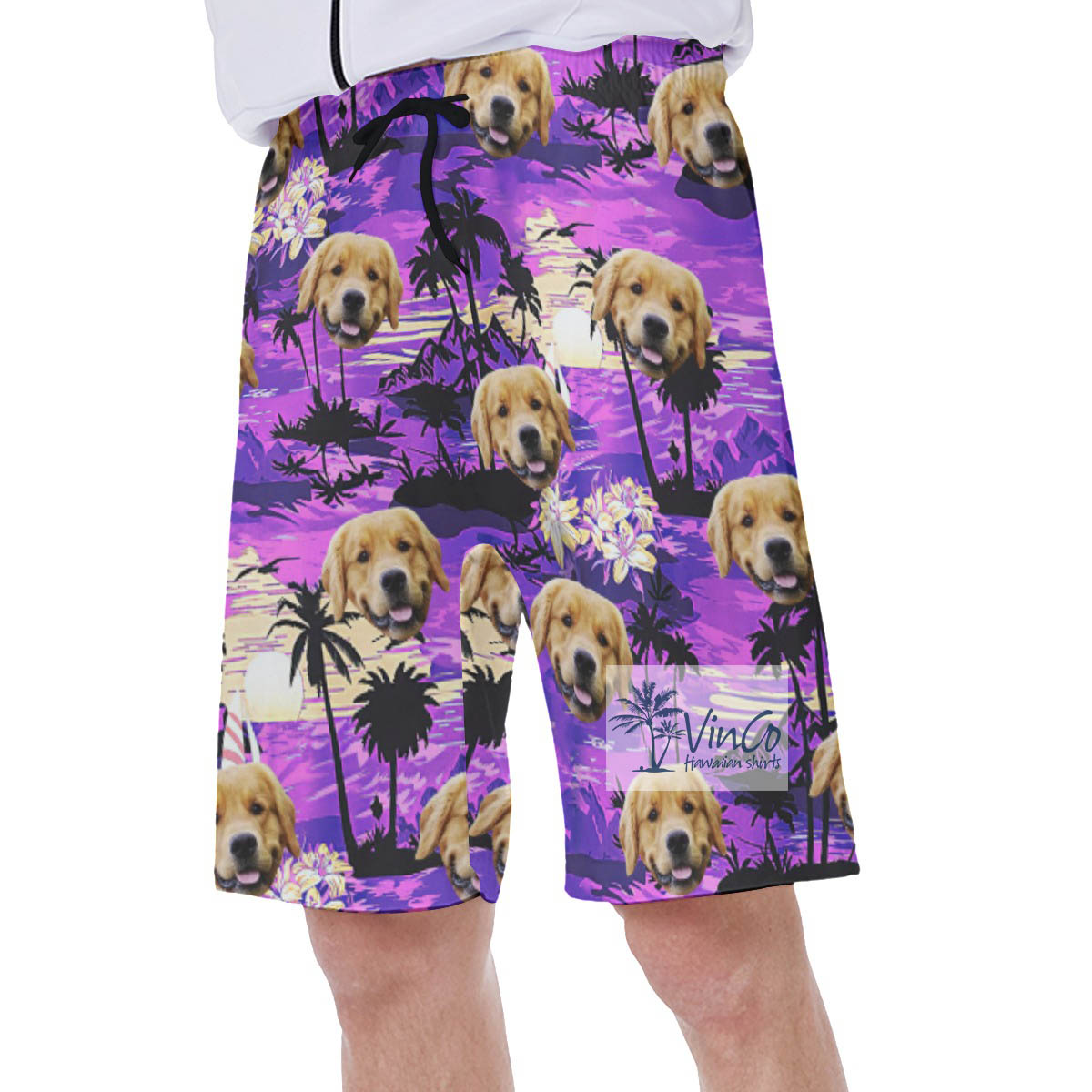 Customize Tropical Beach Hawaiian Swim Trunks With Dog Face