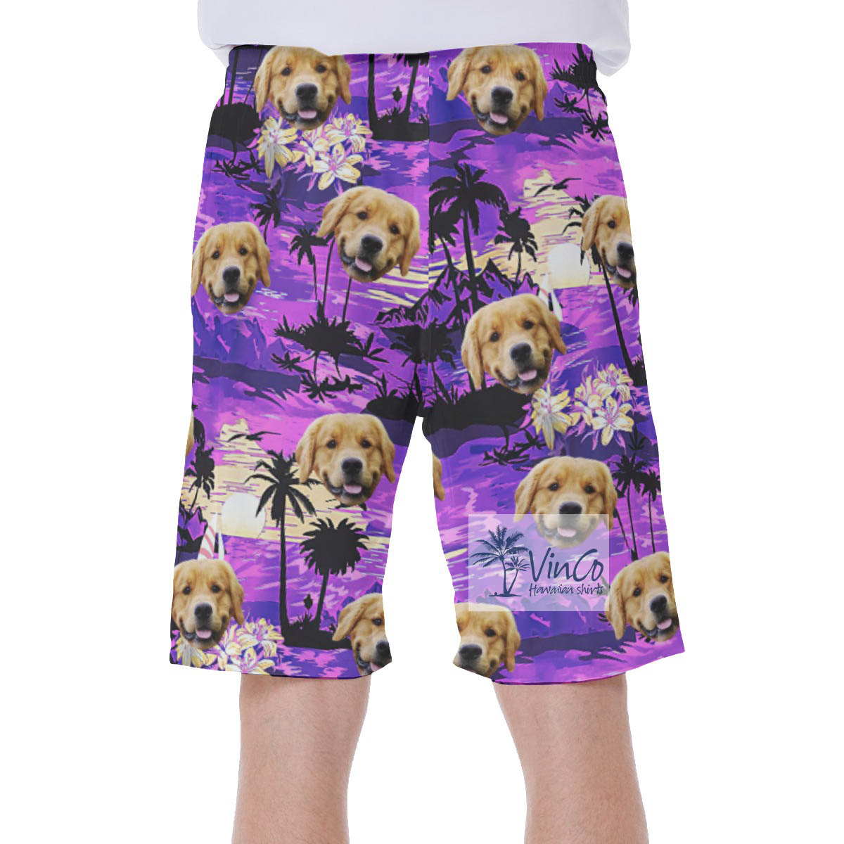 Customize Tropical Beach Hawaiian Swim Trunks With Dog Face