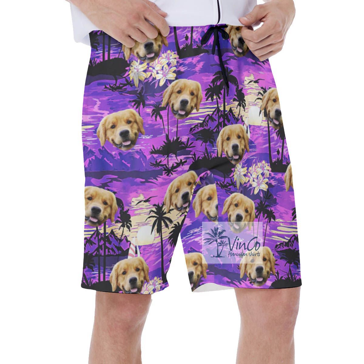 Customize Tropical Beach Hawaiian Swim Trunks With Dog Face