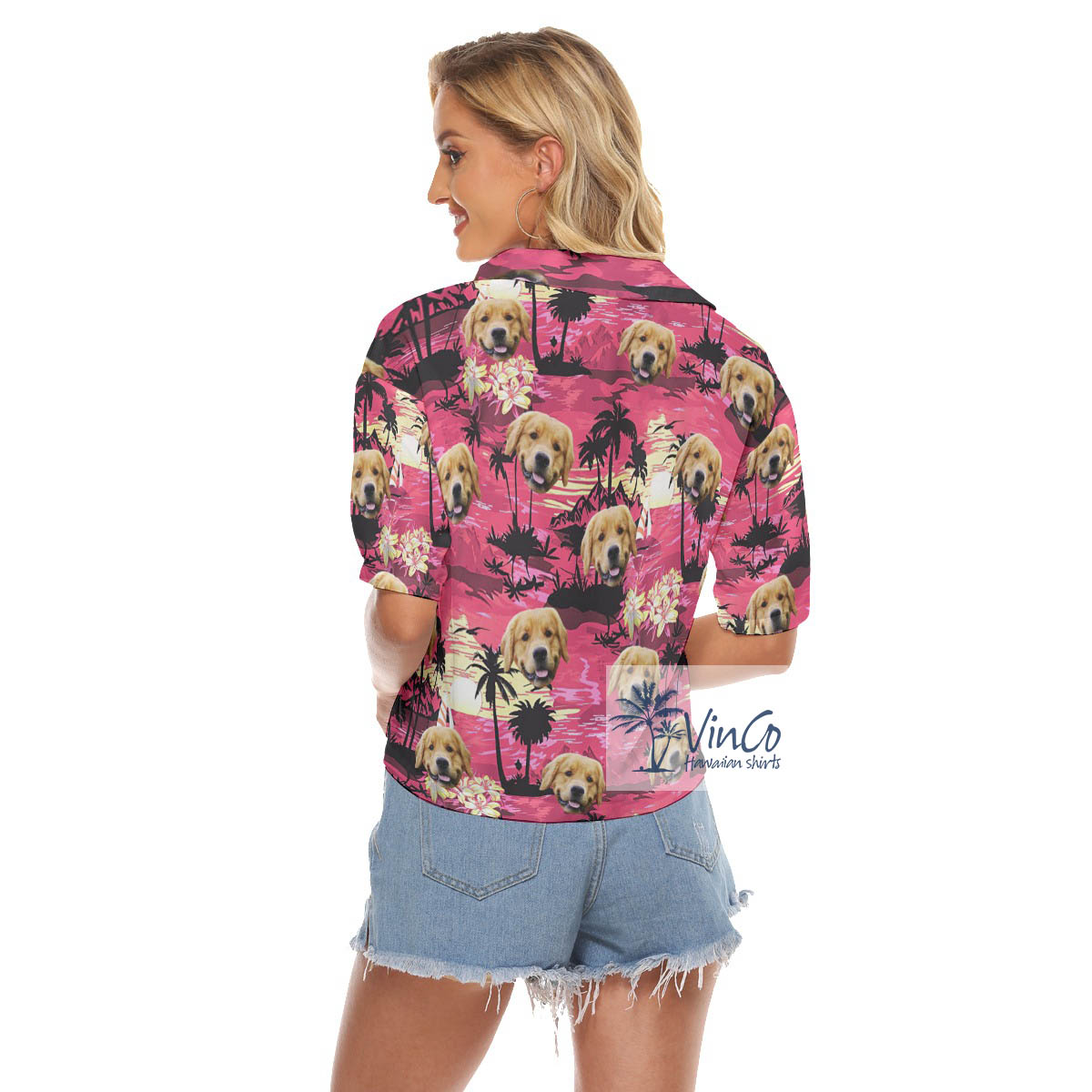 Tropical Beach Scene Hawaiian Crop Top Shirt With Custom Dog Face