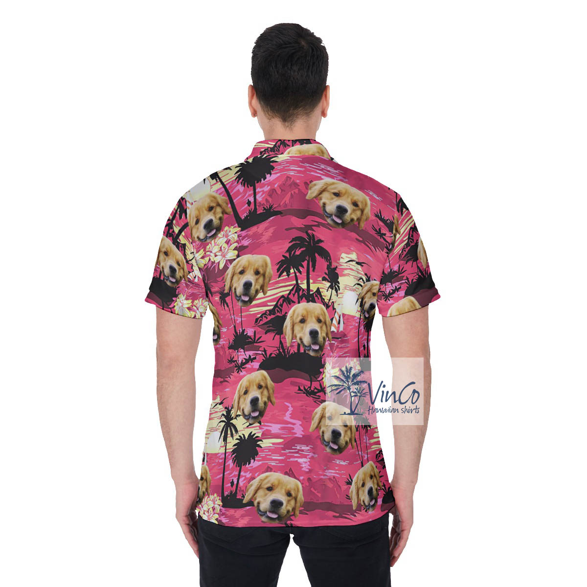 Tropical Palm Trees Beach Theme Custom Dog Face Hawaiian Polo Shirt