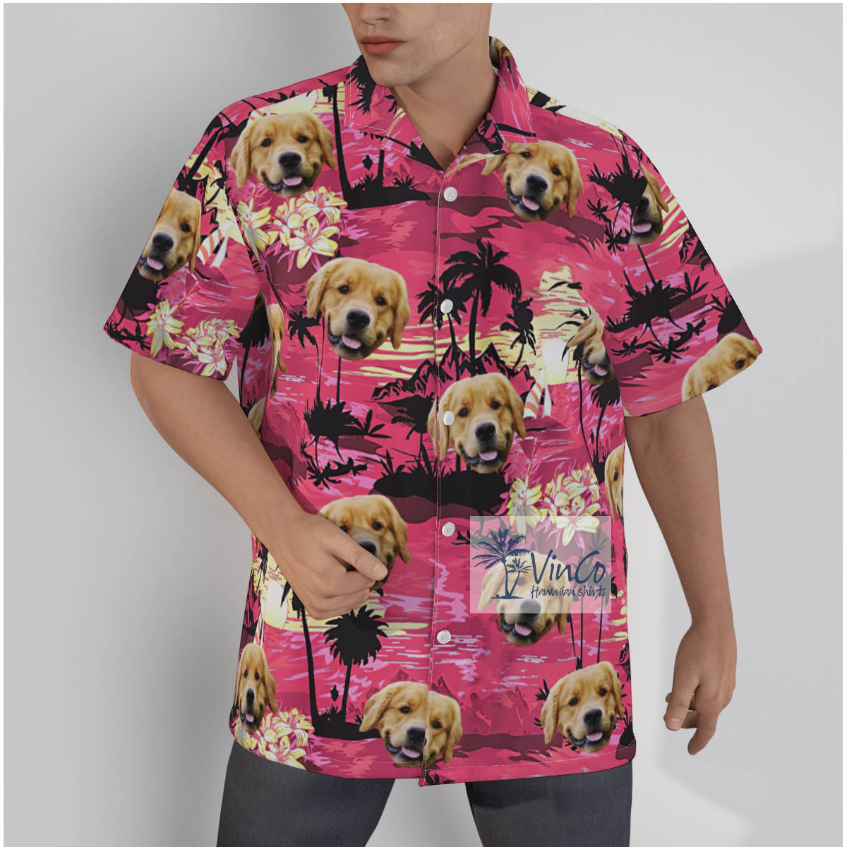 Custom Hawaiian Shirt With Dog Face Tropical Sunset Beach - variant image 1