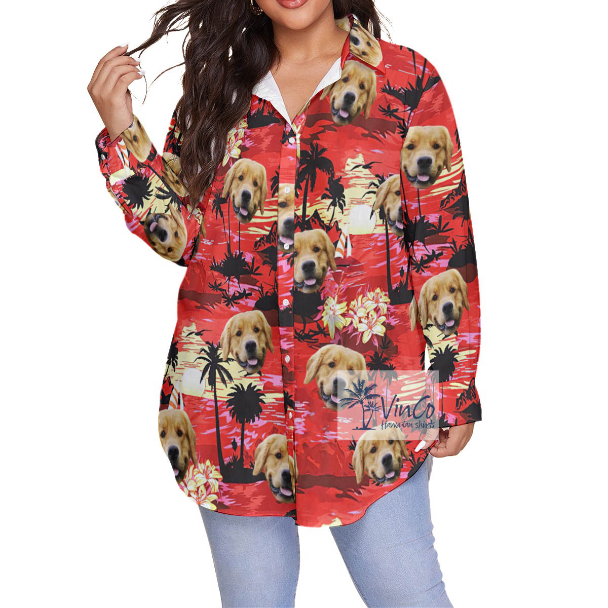 Funny Custom Tropical Beach Hawaiian Plus Size Shirt With Dog Face - variant image 1
