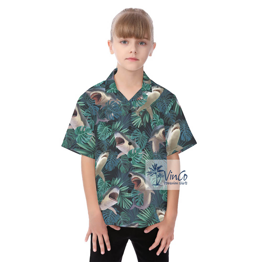 Kid's Shark Print Aloha Shirt - variant image 1