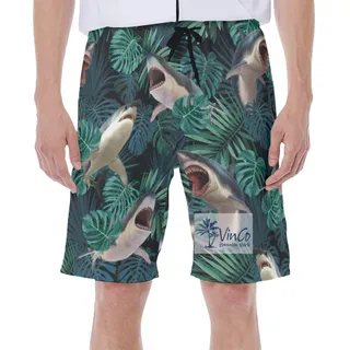 Tropical Shark Hawaiian Swim Trunks For Men