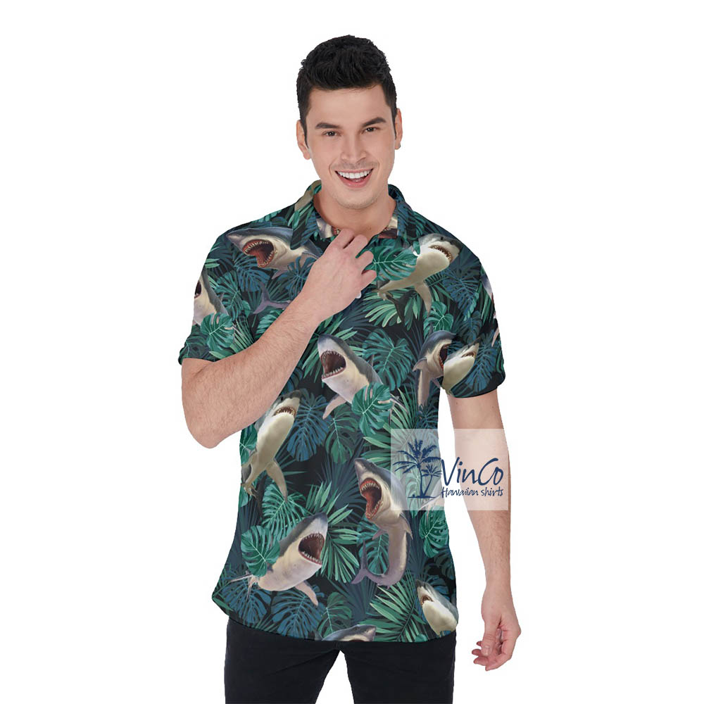 Shark Print Hawaiian Polo Shirt For Men - variant image 1