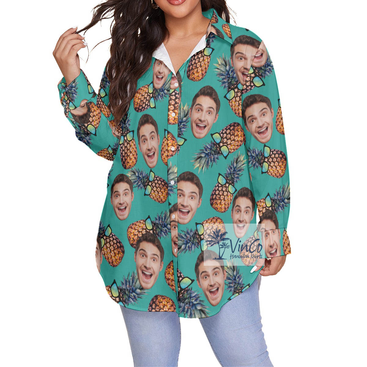 Funny Pineapple Sun Glasses Hawaiian Plus Size Shirt With Custom Face - variant image 1