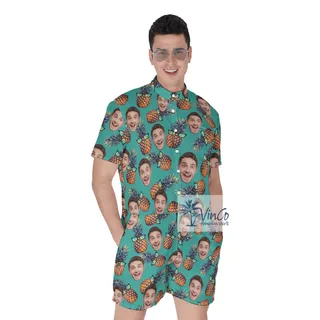 Cool Pineapple Custom Face Men's Hawaiian Romper