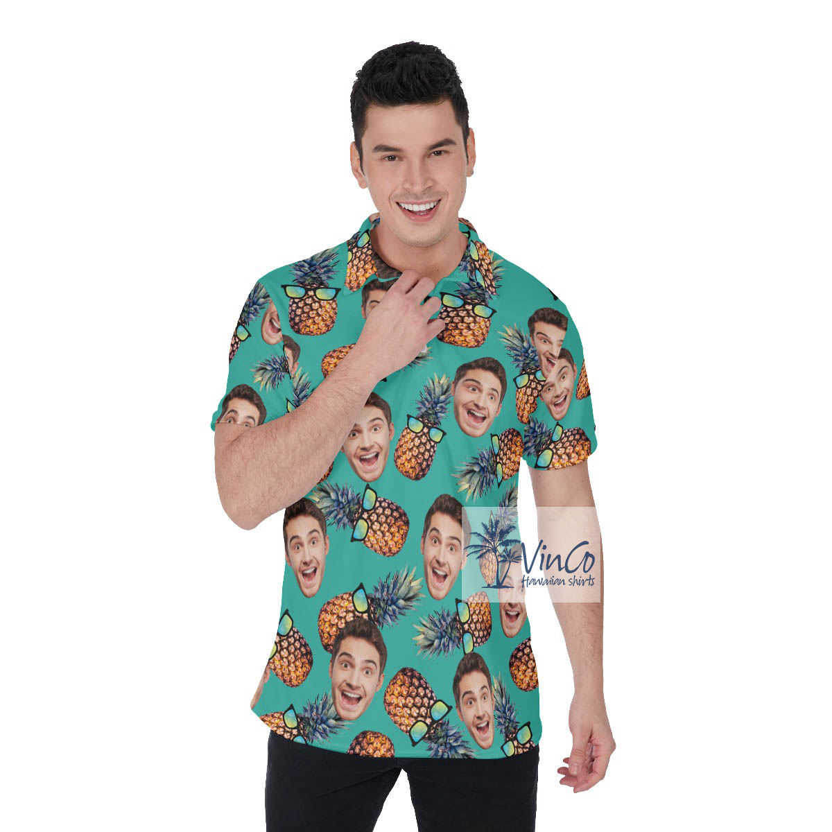 Funny Custom Face Pineapple Hawaiian Golf Shirt - variant image 1