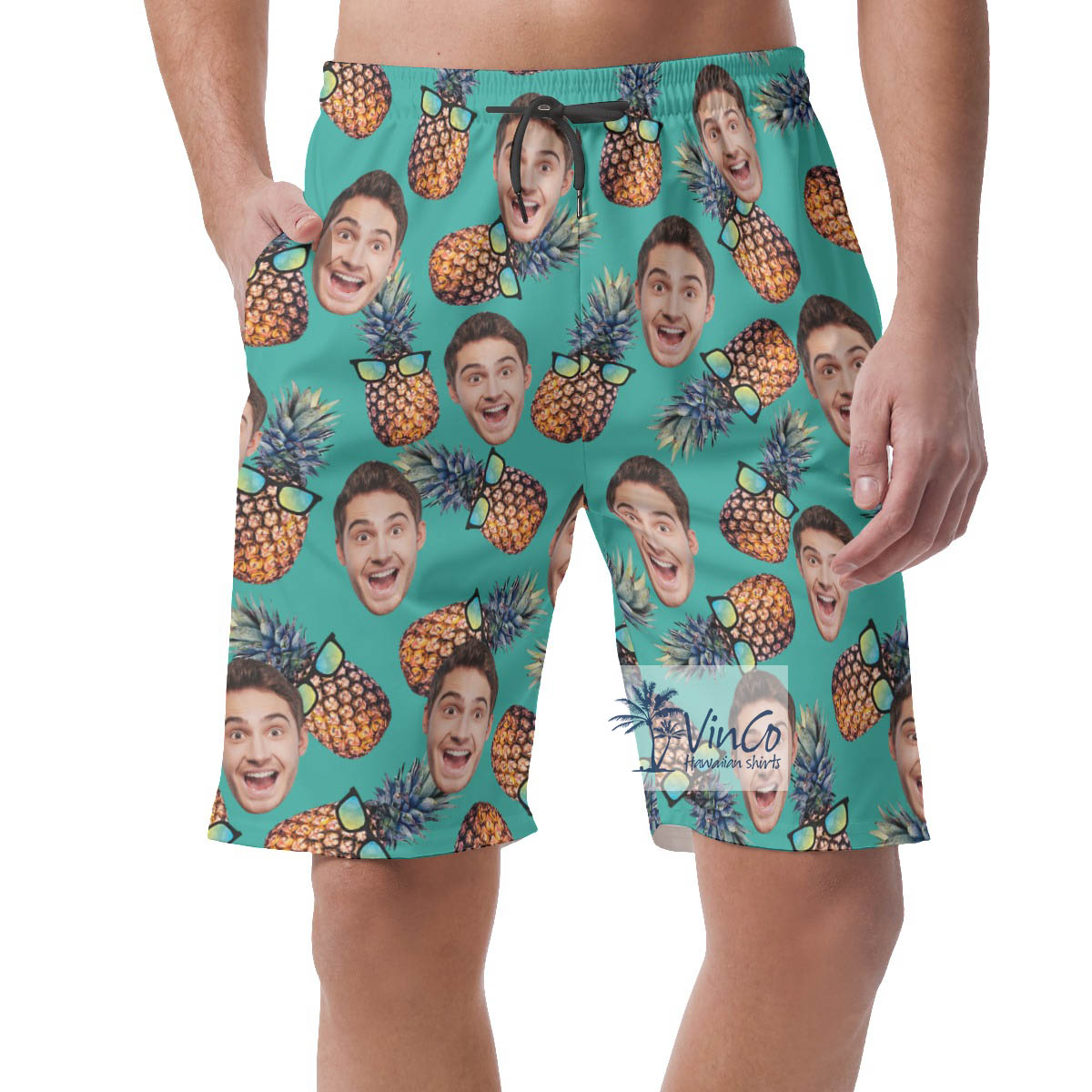 Cool Pineapple Custom Face Hawaiian Summer Shorts For Men - variant image 1