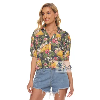 Funny Tropical Hibiscus Hawaiian Crop Top Shirt With Custom Photo