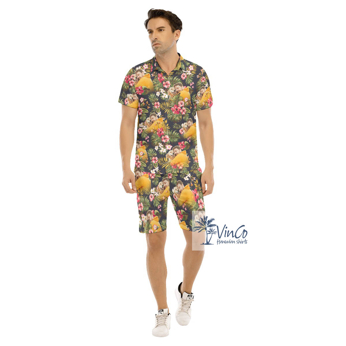 Custom Photo Floral Hawaiian Shirt And Matching Shorts For Men - variant image 1