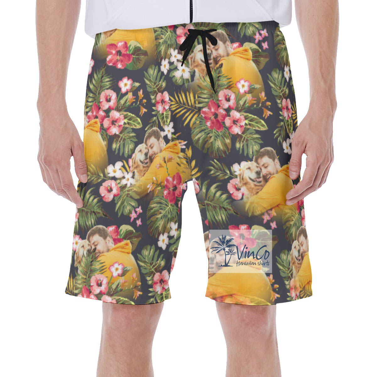 Funny Custom Photo Floral Hibiscus Hawaiian Swim Trunks For Men - variant image 1