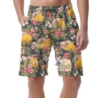 Floral Hawaiian Summer Beach Shorts With Custom Photo