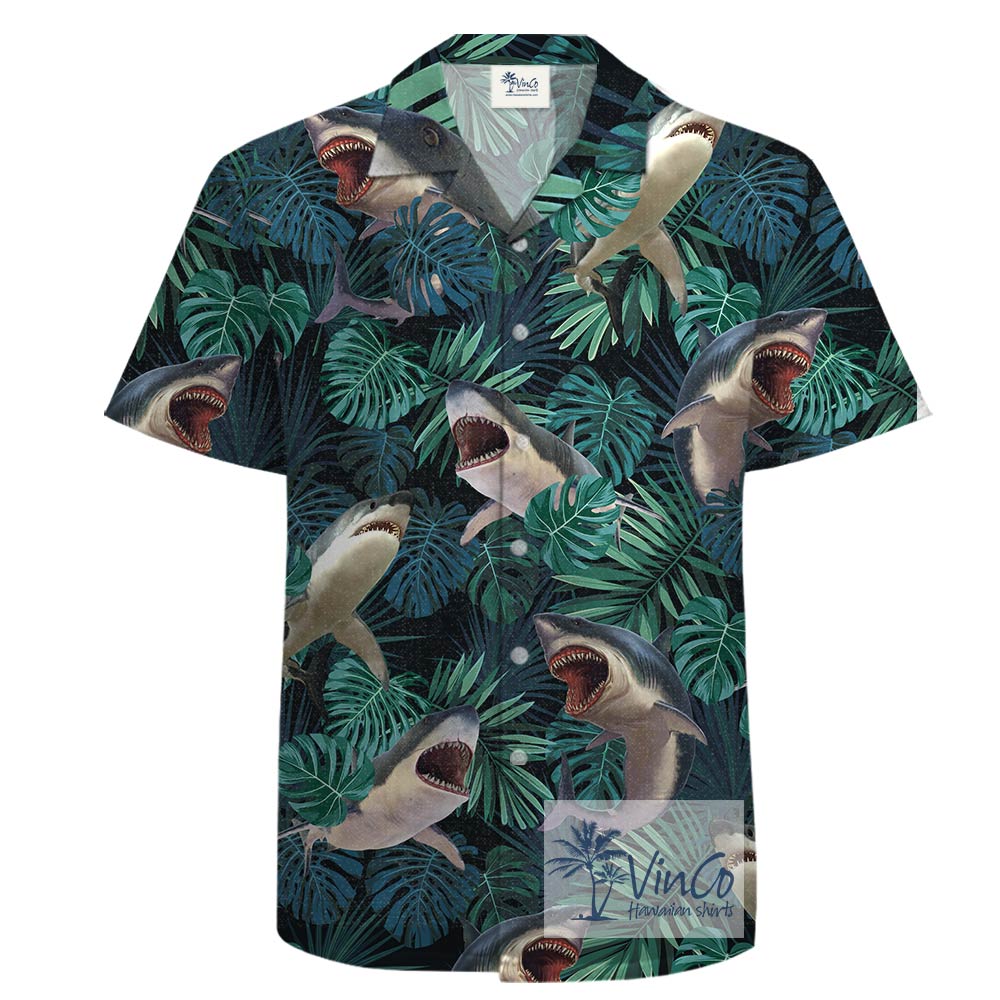 Cotton Shark Hawaiian Shirt For Men - variant image 1
