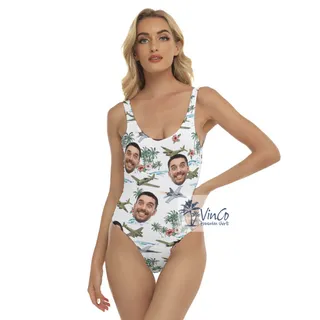 Cool Bomber Airplane Tropical Hawaiian Swimsuit With Custom Face