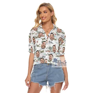 Tropical Fighter Planes Custom Face White Hawaiian Crop Top Shirt
