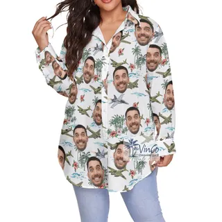 Cool Fighter Planes Tropical White Hawaiian Plus Size Shirt With Custom Face