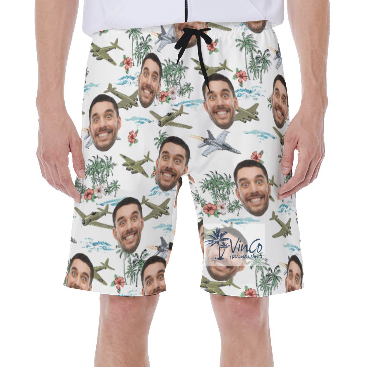 Custom Bomber Planes Hawaiian Swim Trunks With Face - variant image 1