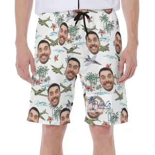 Custom Bomber Planes Hawaiian Swim Trunks With Face