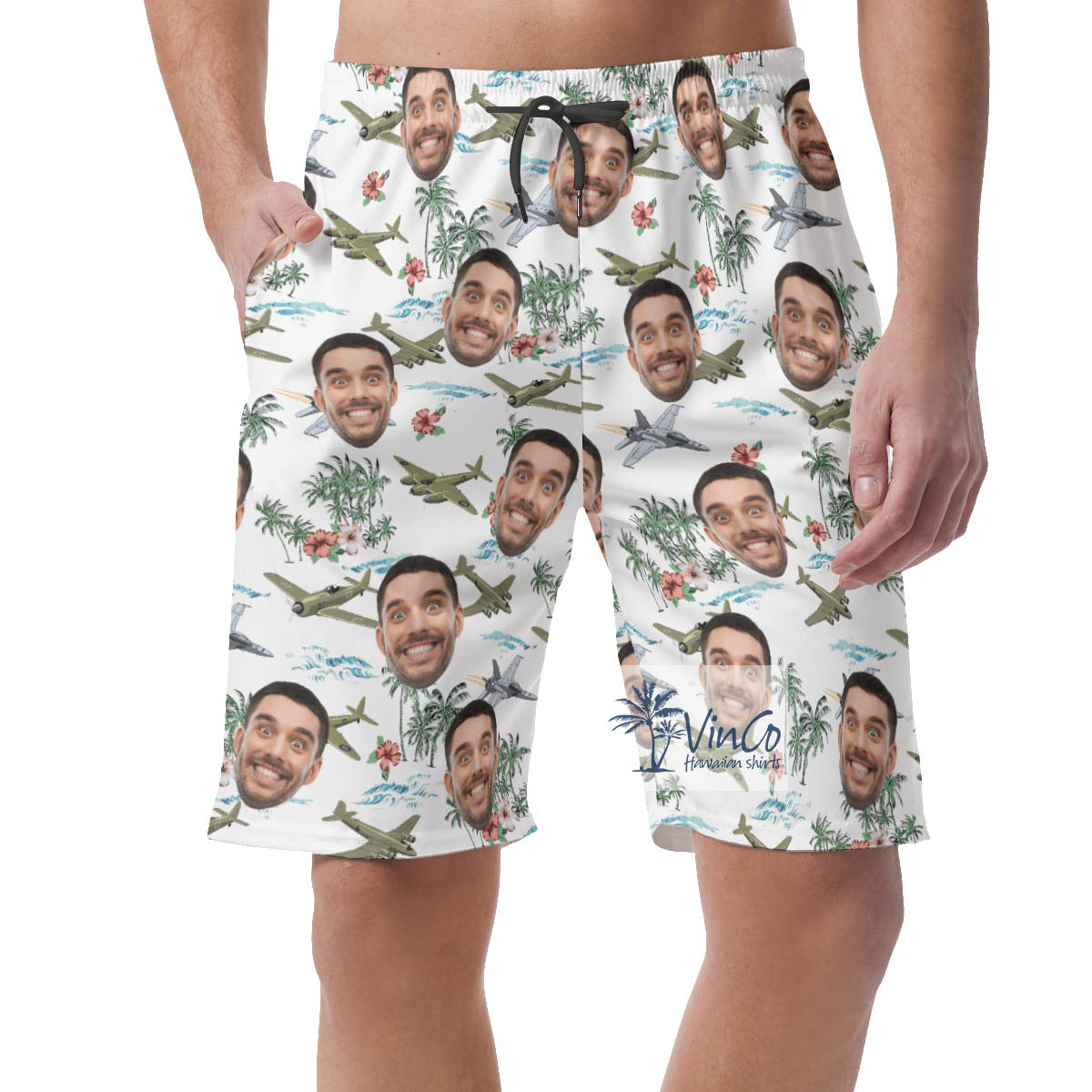 Fighter Plane Custom Face Hawaiian Summer Shorts For Men - variant image 1