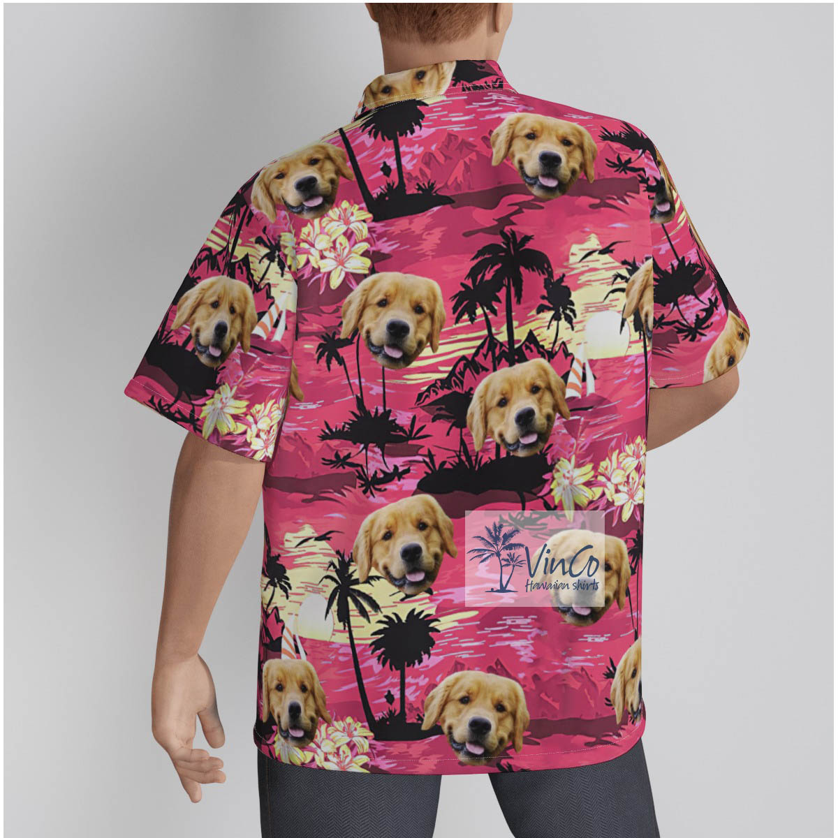 Custom Hawaiian Shirt With Dog Face Tropical Sunset Beach