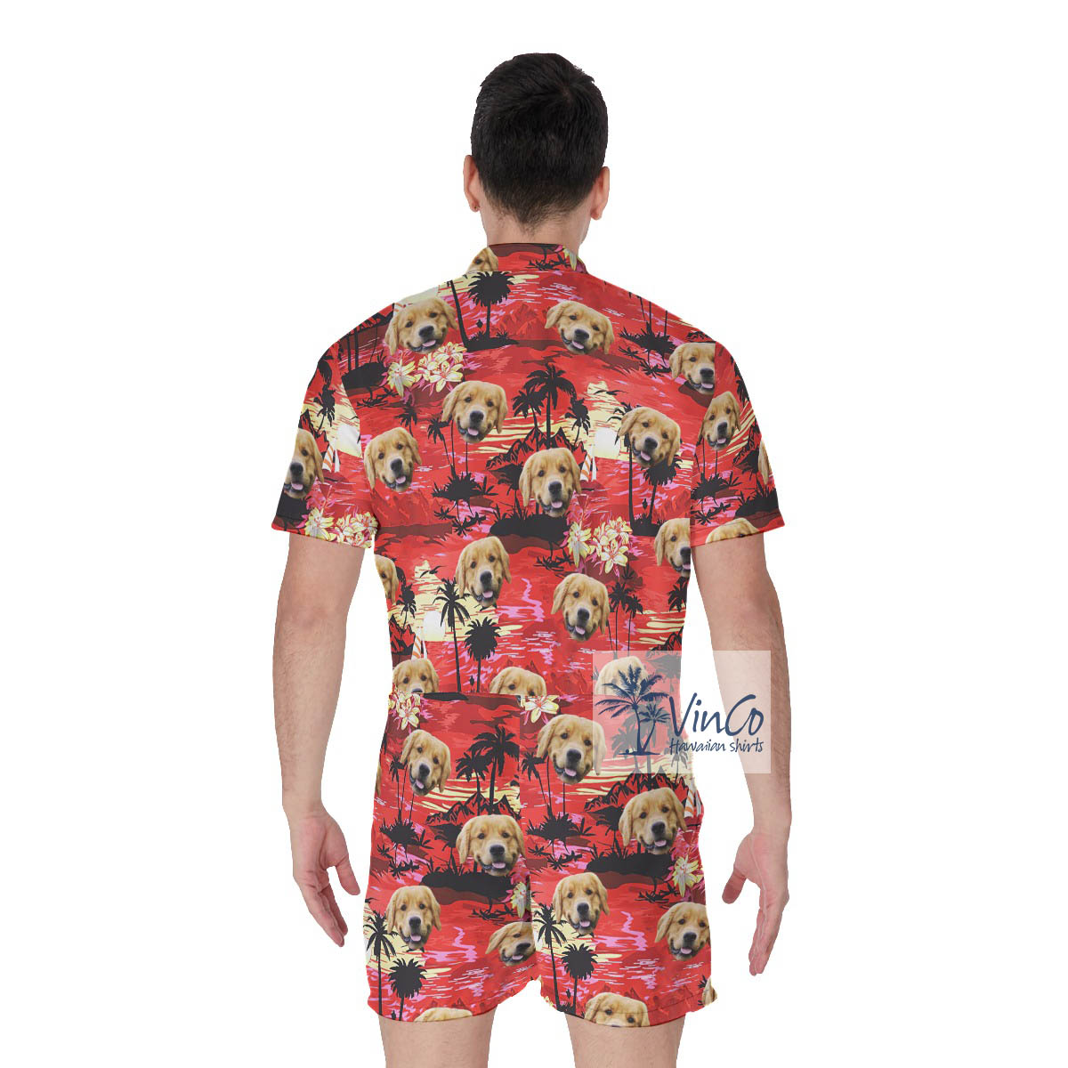 Funny Custom Dog Face Beach Theme Hawaiian Romper For Men