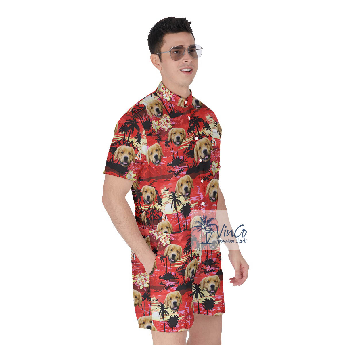 Funny Custom Dog Face Beach Theme Hawaiian Romper For Men