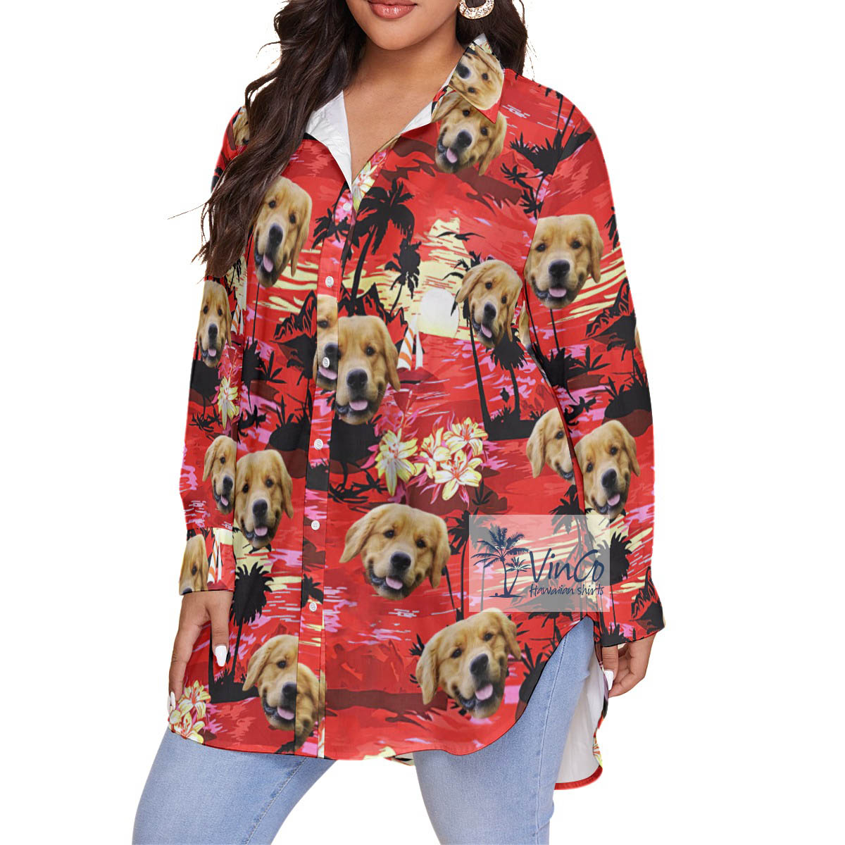 Funny Custom Tropical Beach Hawaiian Plus Size Shirt With Dog Face