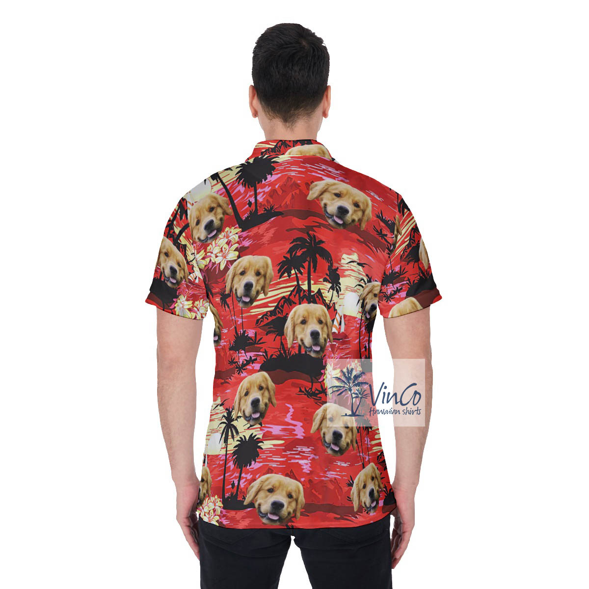 Funny Custom Sunset Beach Hawaiian Polo Shirt With Dog Face