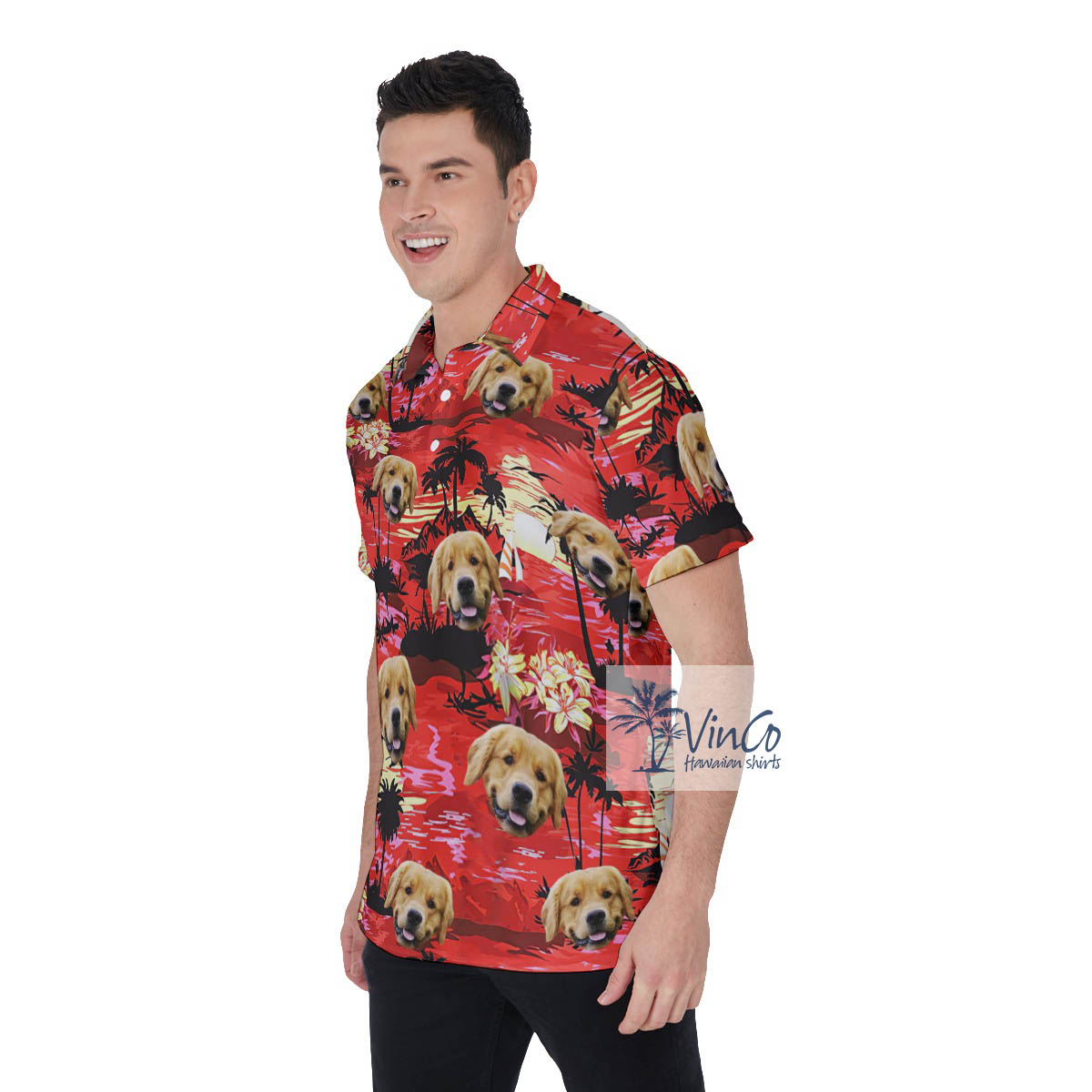 Funny Custom Sunset Beach Hawaiian Polo Shirt With Dog Face