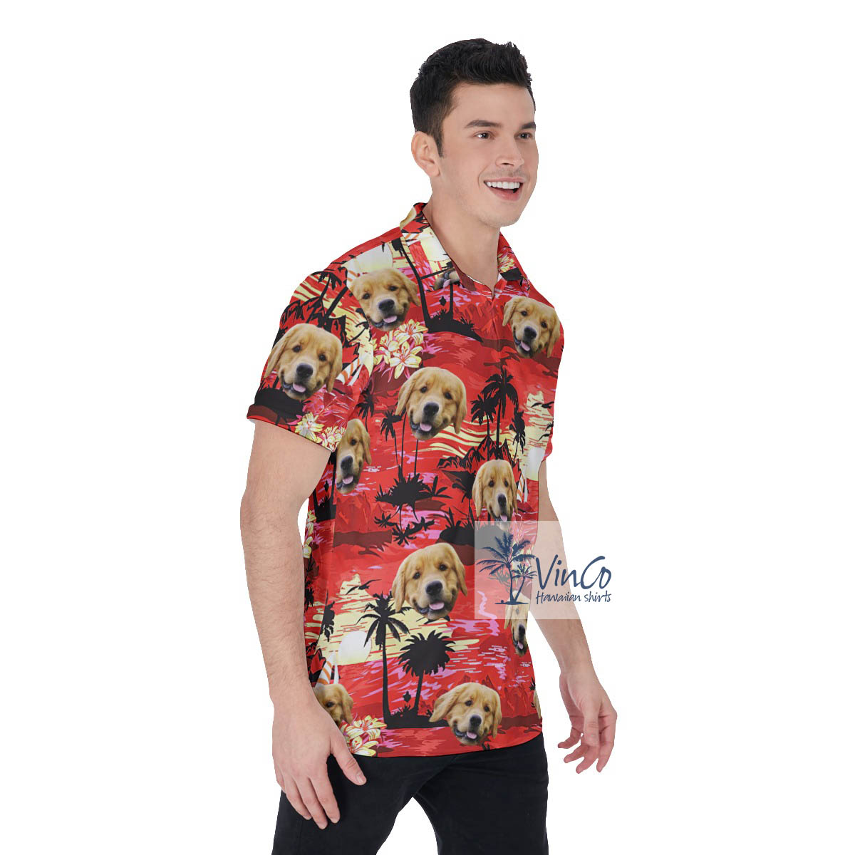 Funny Custom Sunset Beach Hawaiian Polo Shirt With Dog Face