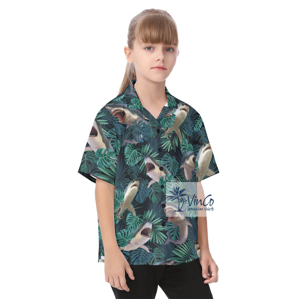 Kid's Shark Print Aloha Shirt