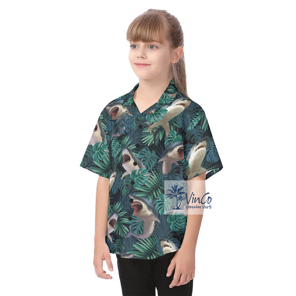 Kid's Shark Print Aloha Shirt