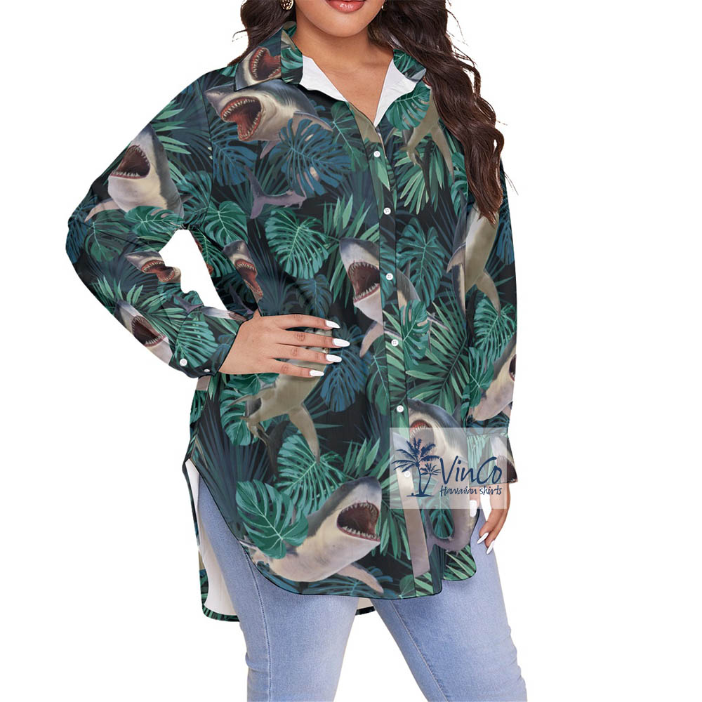 Shark Plus Size Hawaiian Shirt For Women