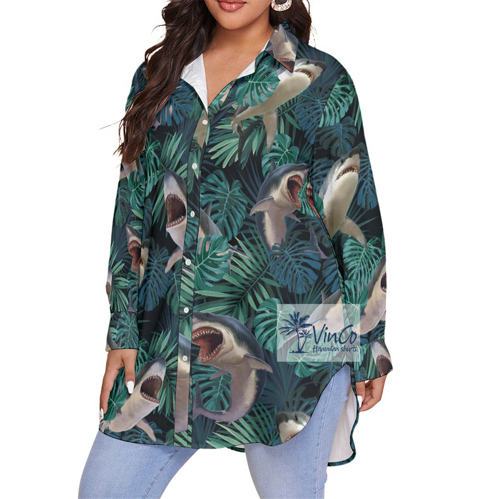 Shark Plus Size Hawaiian Shirt For Women