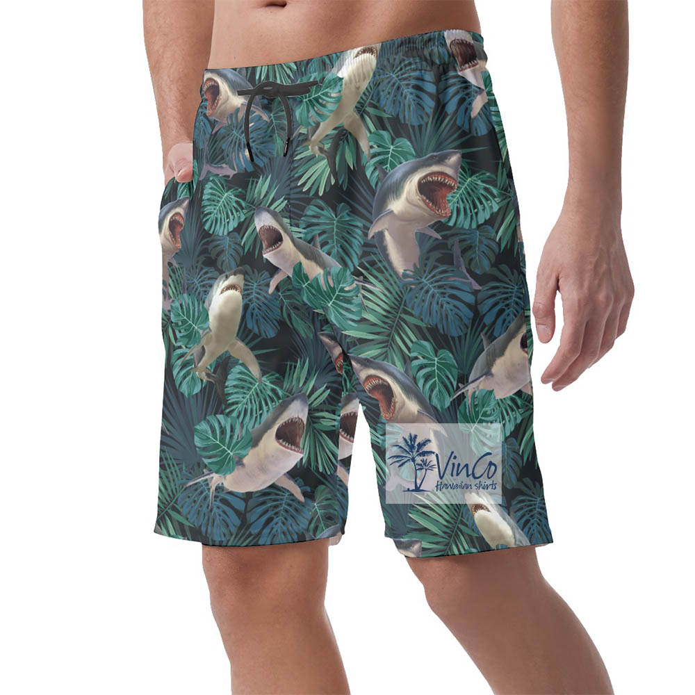 Funny Shark Beach Shorts For Men Summer Vacation