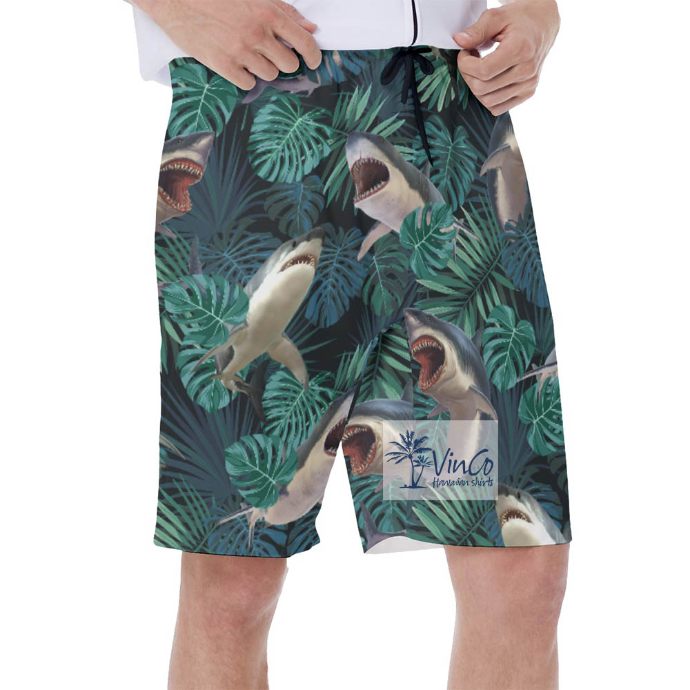 Tropical Shark Hawaiian Swim Trunks For Men
