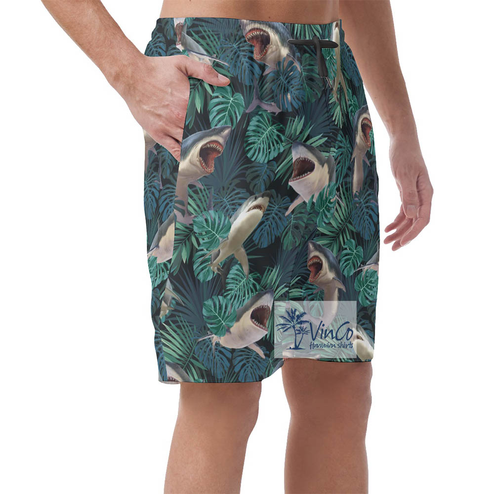 Funny Shark Beach Shorts For Men Summer Vacation