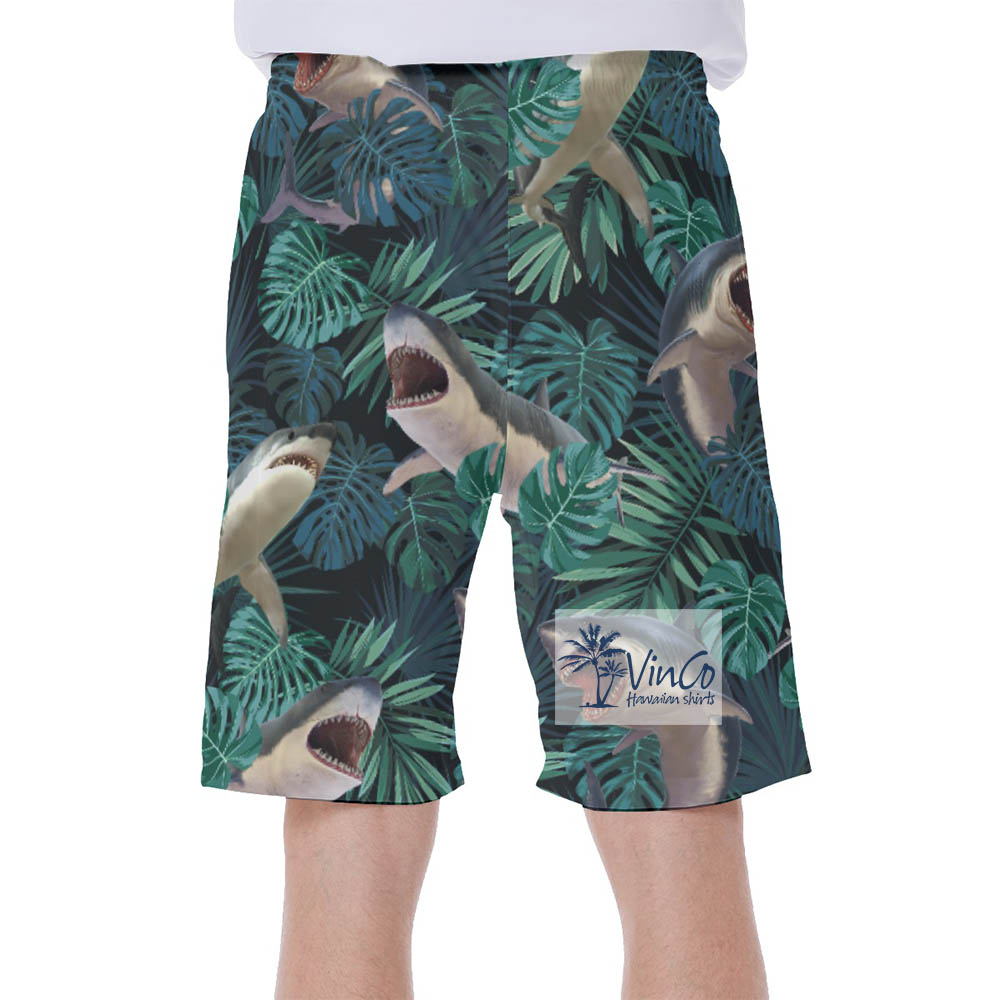 Tropical Shark Hawaiian Swim Trunks For Men