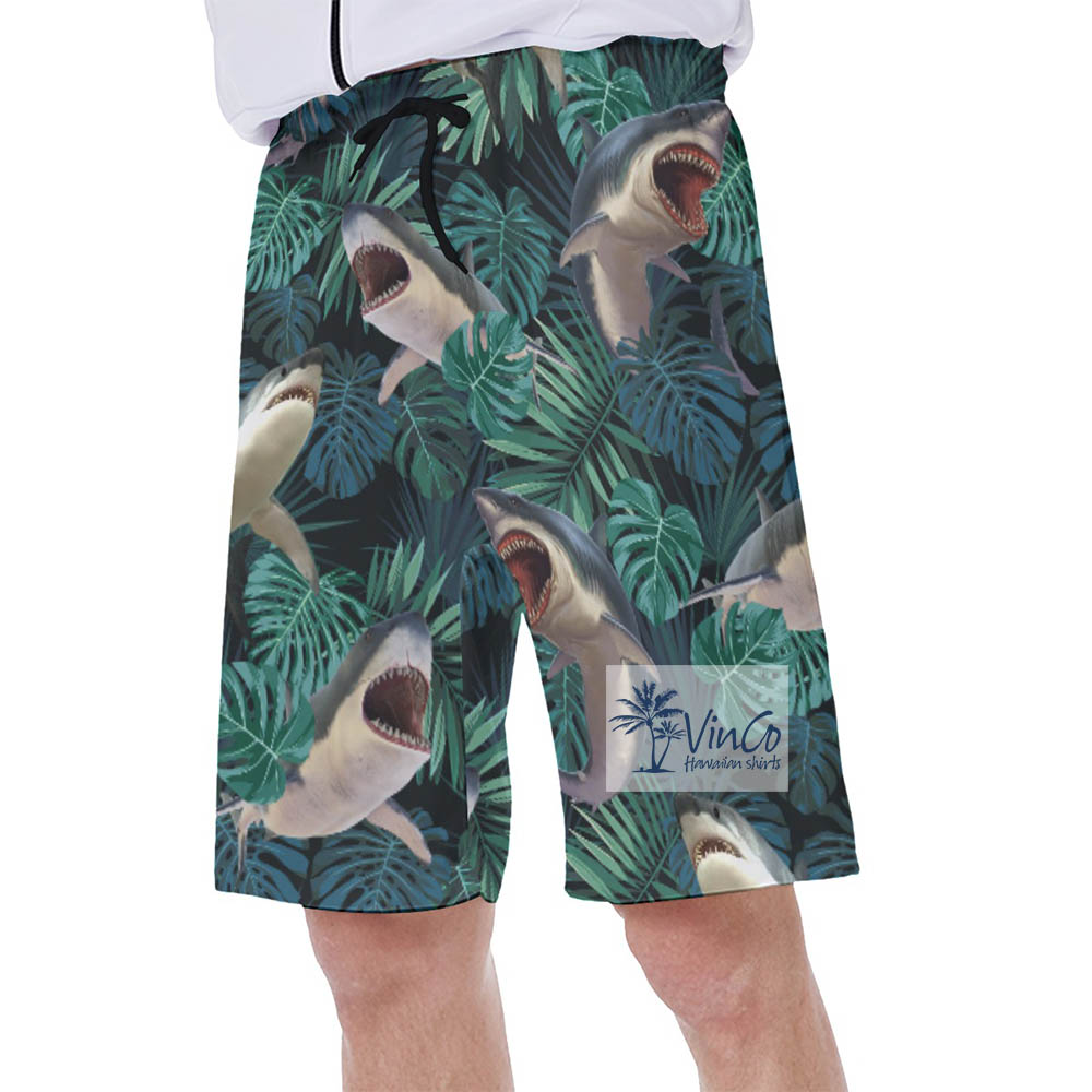 Tropical Shark Hawaiian Swim Trunks For Men