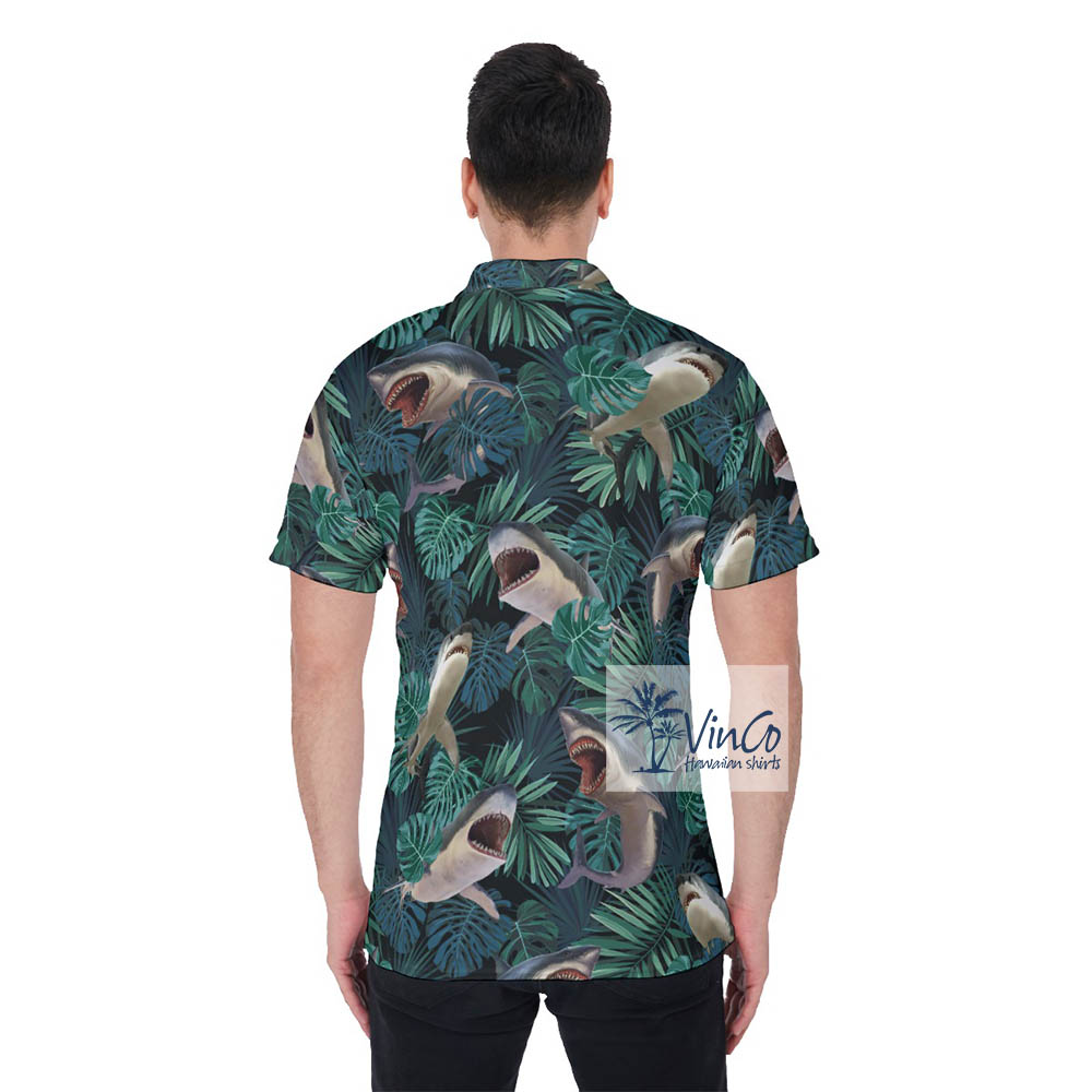 Shark Print Hawaiian Polo Shirt For Men