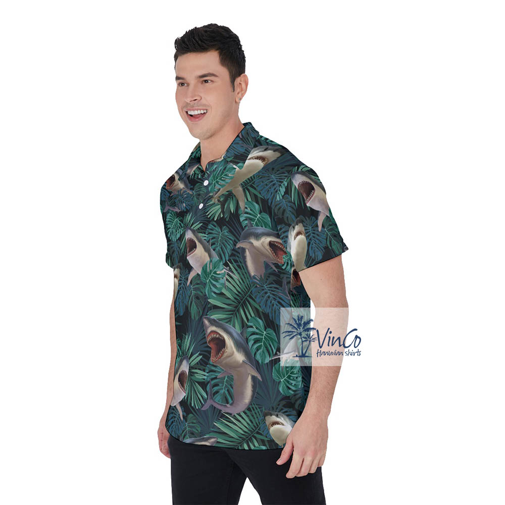 Shark Print Hawaiian Polo Shirt For Men