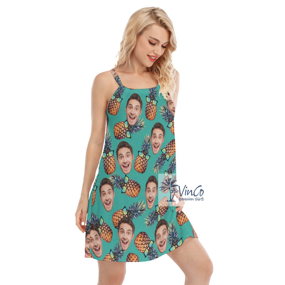 Sun Glasses Pineapple Custom Face Hawaiian Dress For Women