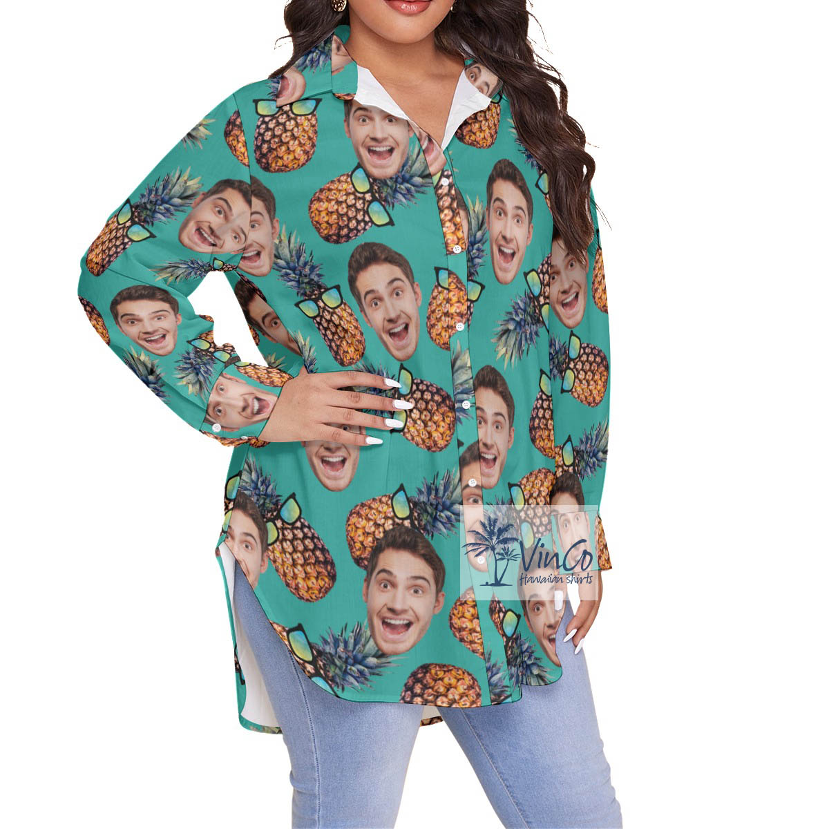 Funny Pineapple Sun Glasses Hawaiian Plus Size Shirt With Custom Face
