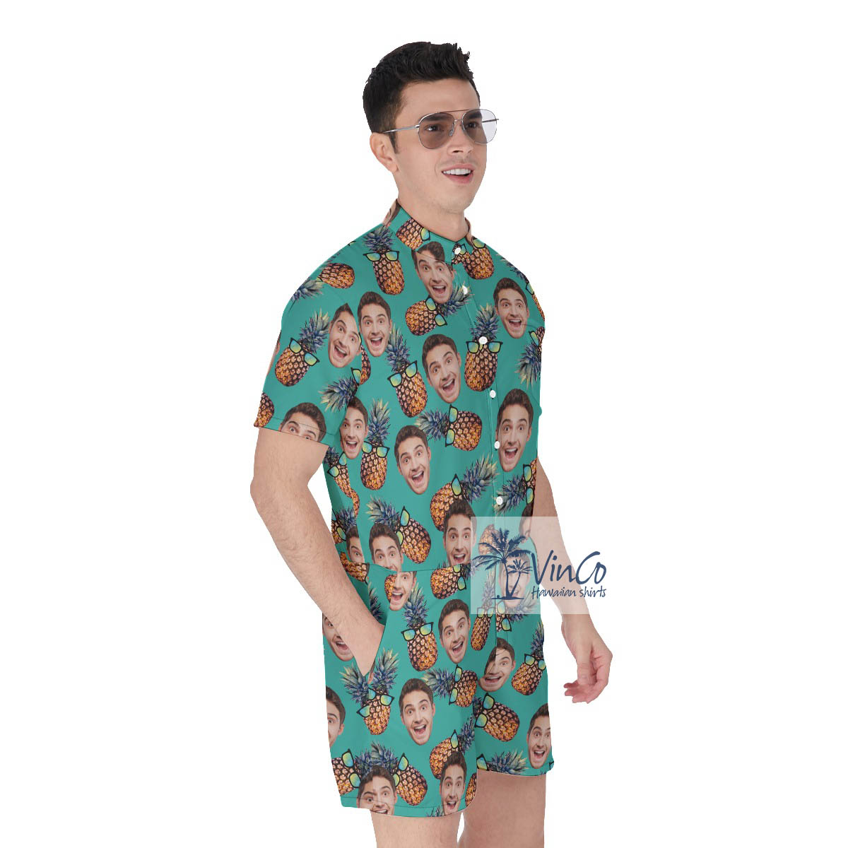 Cool Pineapple Custom Face Men's Hawaiian Romper