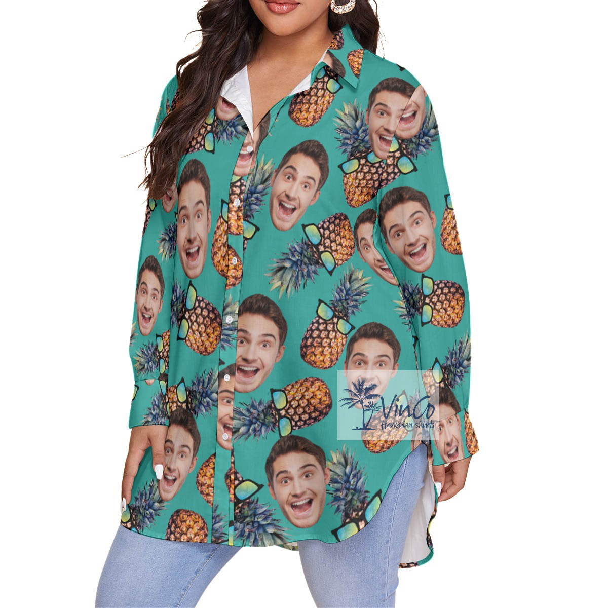 Funny Pineapple Sun Glasses Hawaiian Plus Size Shirt With Custom Face