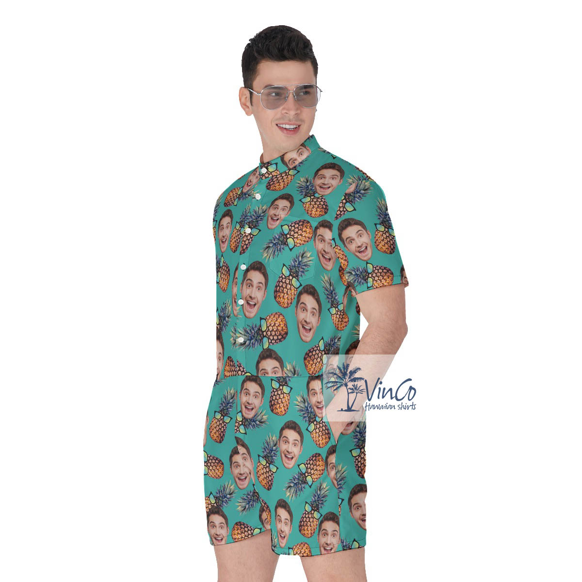 Cool Pineapple Custom Face Men's Hawaiian Romper