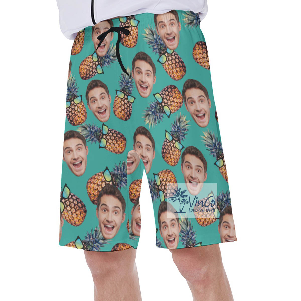 Funny Pineapple Sun Glasses Custom Face Hawaiian Swim Trunks For Men